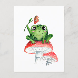 Carte Postale Grenouille mignonne sur champignon Aquarelle origi