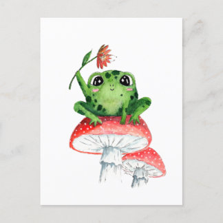 Carte Postale Grenouille mignonne sur champignon Aquarelle origi