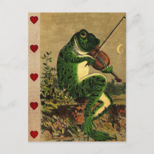 Carte Postale Grenouille romantique Whimsical vintage avec Violo