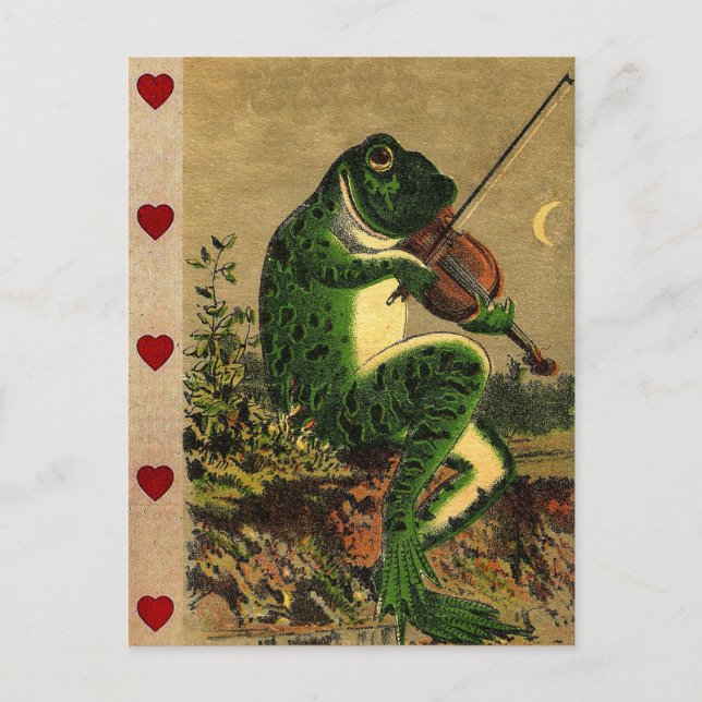 Carte Postale Grenouille romantique Whimsical vintage avec Violo (Devant)