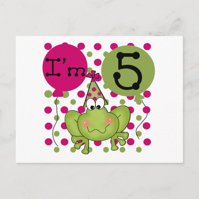 Carte Postale Grenouille rose 5e Anniversaire Tshirts et cadeaux (Devant)