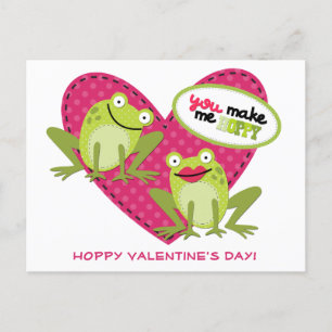 Carte Postale Grenouille rousse Coeur rose Valentine