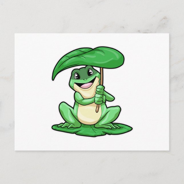 Carte Postale Grenouille sur la feuille avec parapluie (Devant)