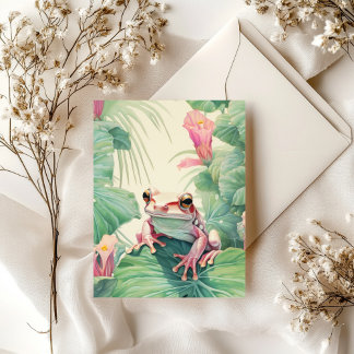 CARTE POSTALE GRENOUILLE TROPICALE EN COULEURS PASTEL