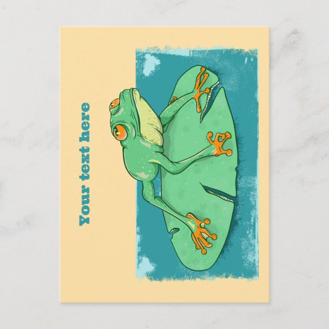 Carte Postale Grenouille verte mignonne sur un tapis de nénuphar (Devant)