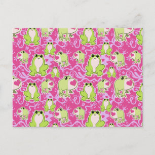 Carte Postale Grenouilles d'amour rose vert