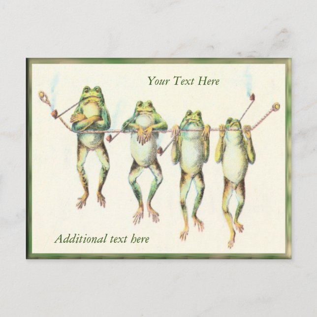 Carte Postale Grenouilles dans une ligne avec le texte personnal (Devant)