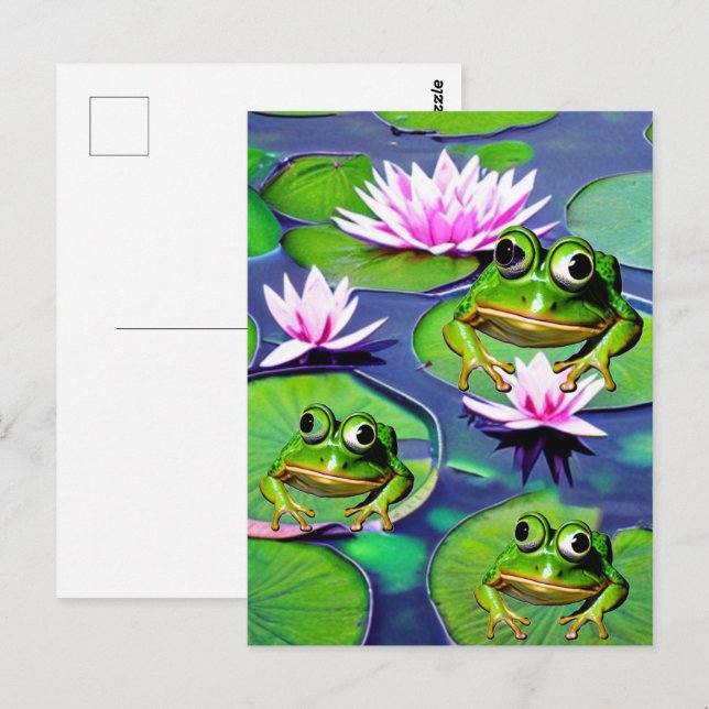 Carte Postale Grenouilles de Lotus et de Nénuphar (Devant / Derrière)