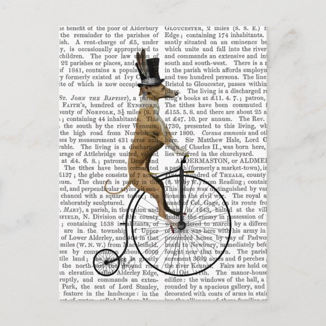 Carte Postale Greyhound sur Black Penny Farthing Bike (Devant)