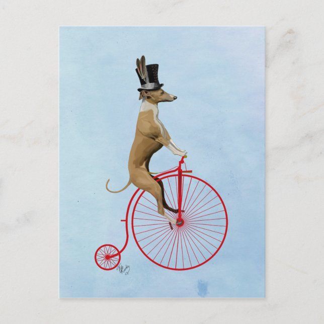 Carte Postale Greyhound sur Red Penny Farthing (Devant)