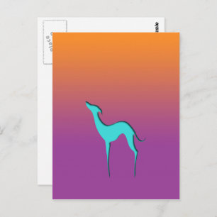 Carte Postale Greyhound Whippet chien bleu orange violet ombre