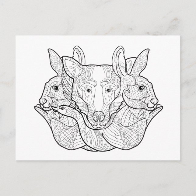 Carte Postale Gribouillis de groupe animal (Devant)