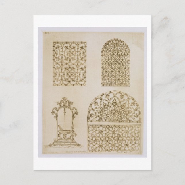 Carte Postale Grillades en fer islamique pour fenêtres et puits, (Devant)
