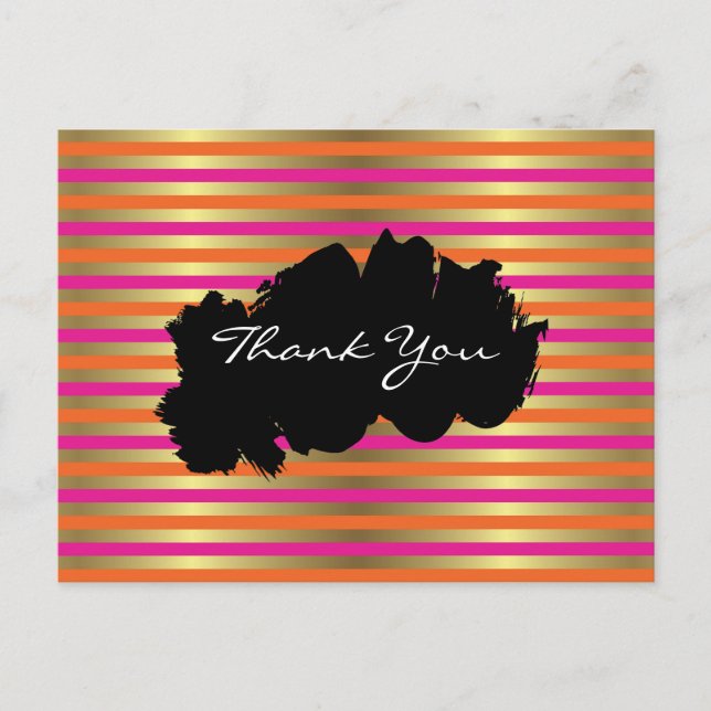 Carte Postale Grilles d'or métallique rose, orange et faux Merci (Devant)
