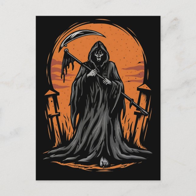 Carte Postale Grim Reaper Cartoon in Sunset Graveyard (Devant)