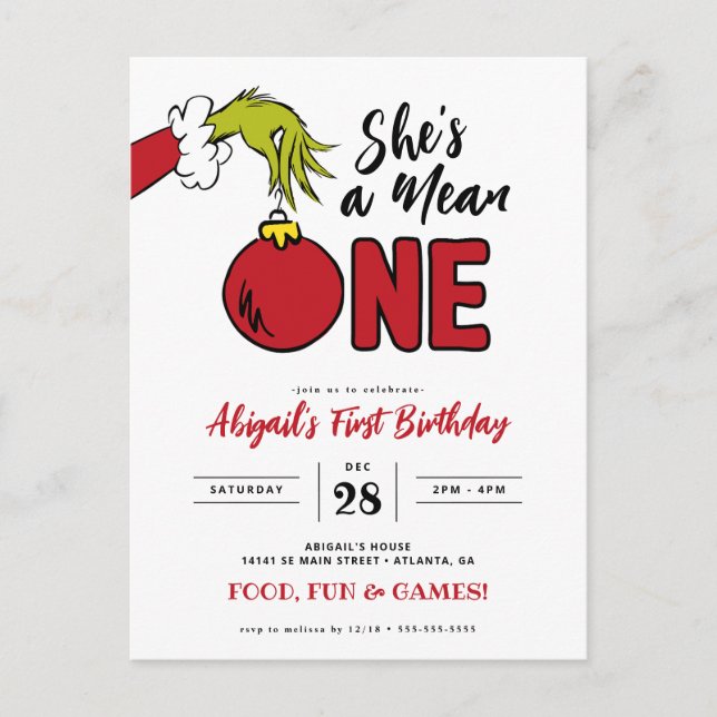 Carte Postale Grinch She's a Mean One 1st Birthday (Devant)