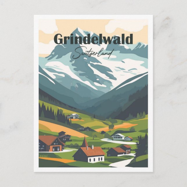 Carte Postale Grindelwald Suisse Artwork Travel (Devant)