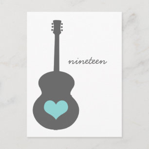 Carte Postale Gris/Aqua Guitare Heart Table