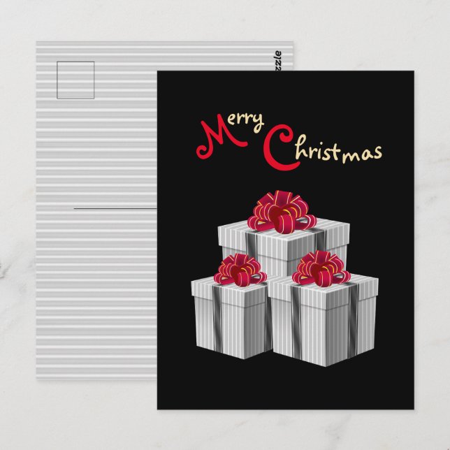 Carte Postale Gris blanc à rayures rouge présente sur noir (Devant / Derrière)