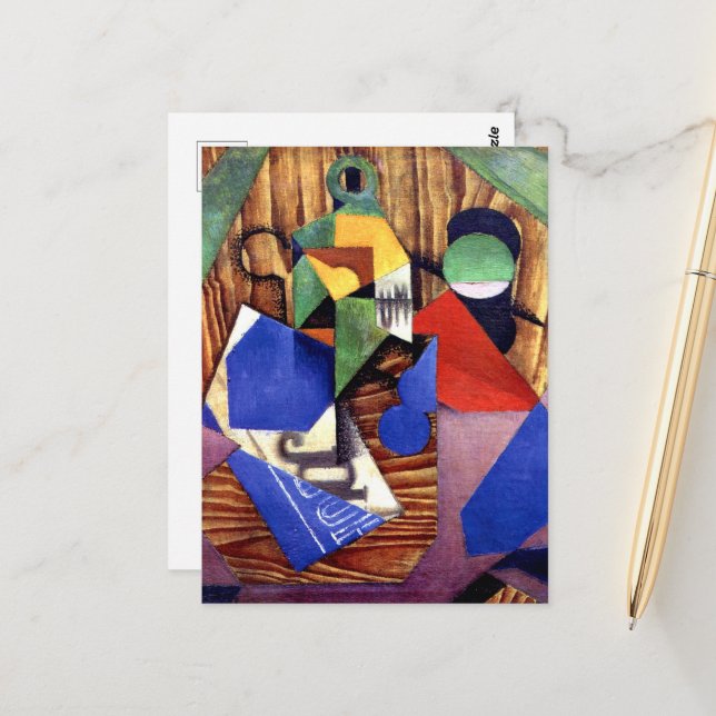 Carte Postale Gris - Bouteille de rhum et journal (Devant/Arrière en situation)