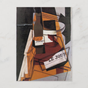 Carte Postale Gris - Bouteille, journal et bol de fruits