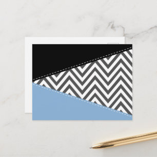 Carte Postale Gris Zigzag, Gris Chevron, Motif Zigzag, Bleu