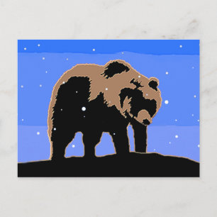 Carte Postale Grizzly Bear en hiver - Art original de la faune