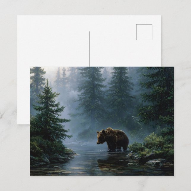Carte Postale Grizzly Bear Misty Forest (Devant / Derrière)