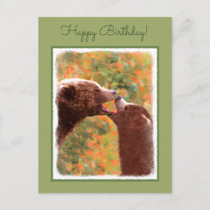 Carte Postale Grizzly Bear Mom and Cub Painting - Wildlife Art