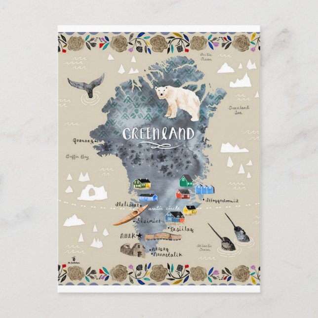 Carte Postale " Groenland : 13 ct./aujourd'hui - Peinture à la m (Devant)