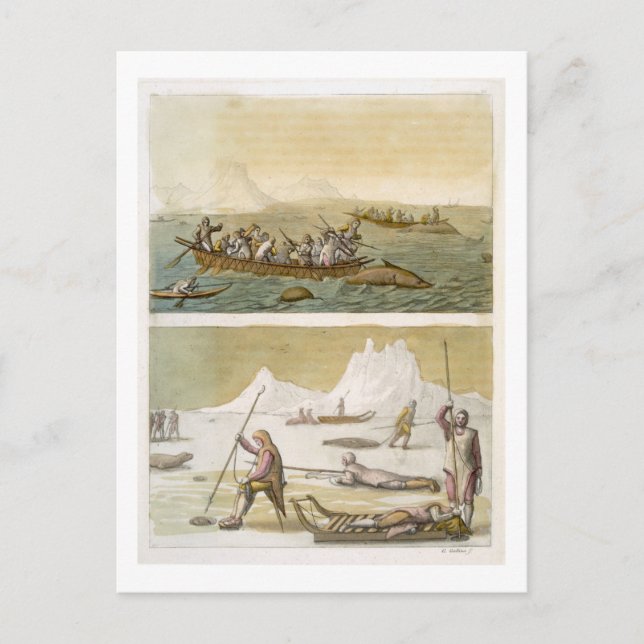 Carte Postale Groenland : Pêche à la baleine et chasse au phoque (Devant)