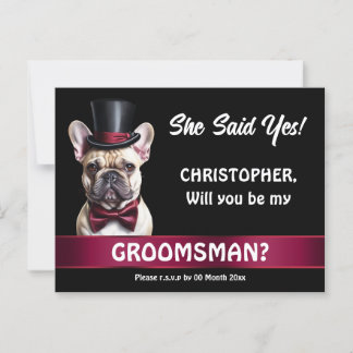 Carte Postale Groomsman proposition French bulldog pet tuxedo