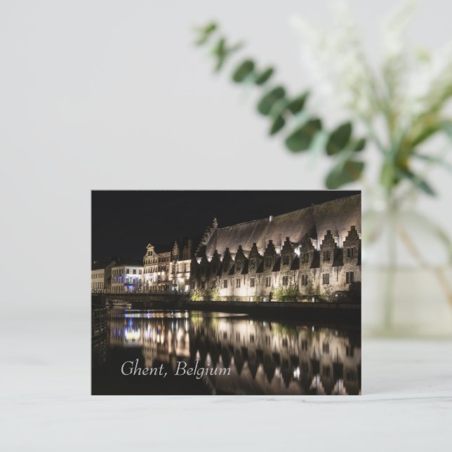Carte Postale Groot Vleeshuis, Gand, Belgique la nuit (Debout devant)