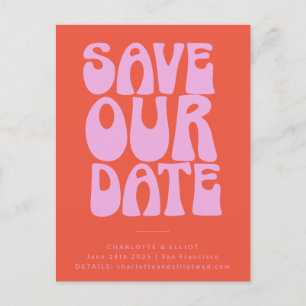 Carte Postale Groovy 70s Rose Orange Simple Enregistrer La Date