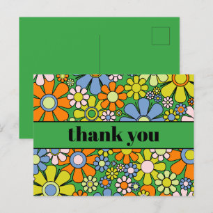 Carte Postale Groovy Floral Coloré Rétro 60s 70s Merci