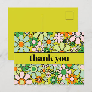 Carte Postale Groovy Floral Retro Coloré 60s 70s Merci