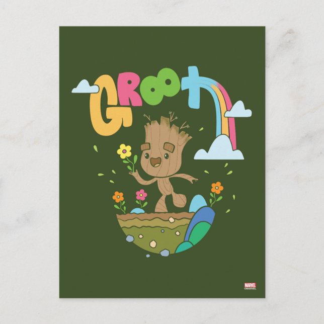 Carte Postale Groovy Groot Fleurs et Arc-en-ciel (Devant)