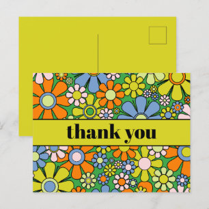 Carte Postale Groovy Rétro Floral Coloré 60s 70s Merci