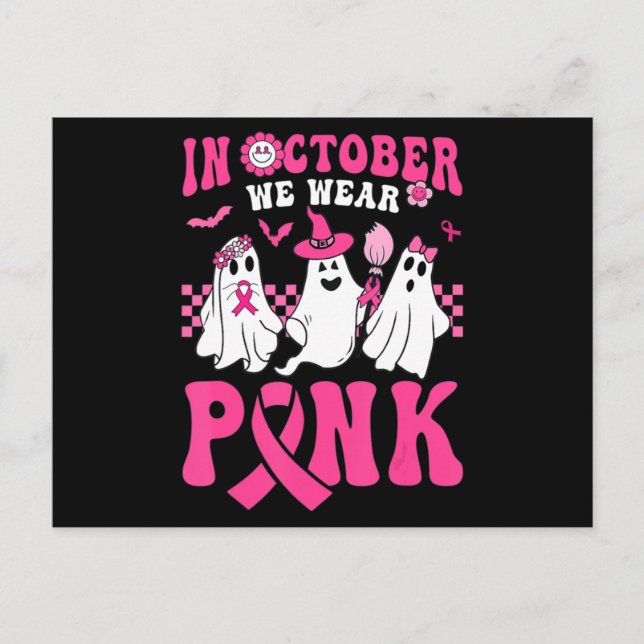 Carte Postale Groovy Wear Pink Breast Cancer Warrior Ghost Bonjo (Devant)