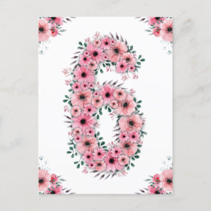 Carte Postale Gros 6e anniversaire Fleurs roses Fille Foliage ve