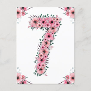 Carte Postale Gros 7e anniversaire Fleurs roses Fille Foliage ve