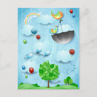 Carte Postale Gros arbre et oiseaux volants