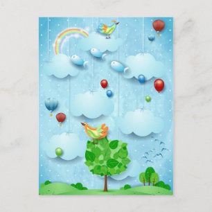 Carte Postale Gros arbre et poissons volants