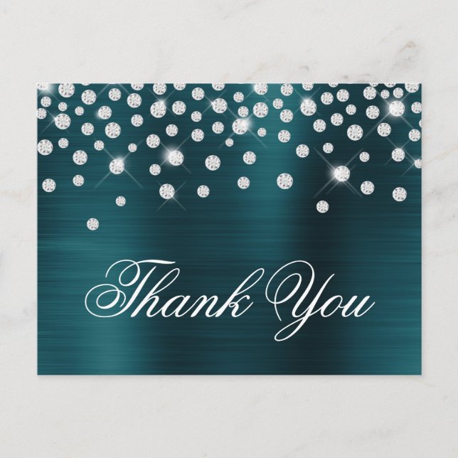 Carte Postale Gros Confetti Diamant Océan Satin Teal Foil (Devant)