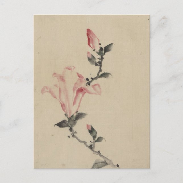 Carte Postale Grosse fleur rose sur une pierre par Hokusai (Devant)