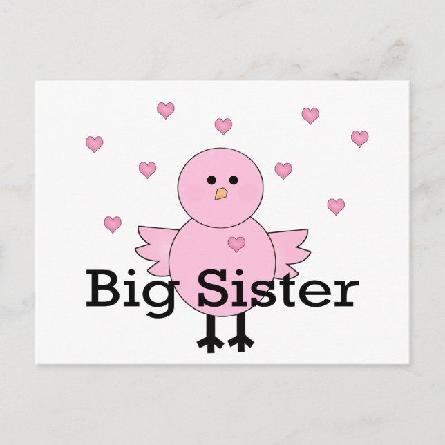 Carte Postale Grosse Soeur Rose Chick & Coeurs (Devant)