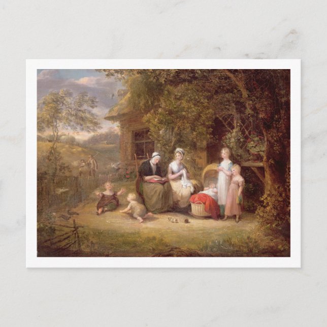 Carte Postale Groupe familial devant un chalet à chaume (huile s (Devant)