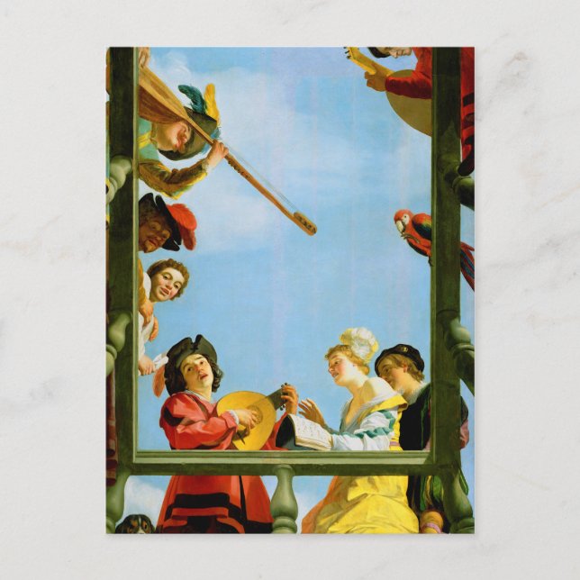 Carte Postale Groupe musical de Gerrit Van Honthorst Balcon Art (Devant)
