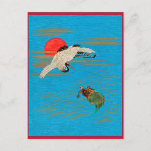 Carte Postale Grue de Sarus survolant la tortue dans la mer