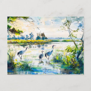 Carte Postale Grues au bord de la rivière Havelland Style aquare